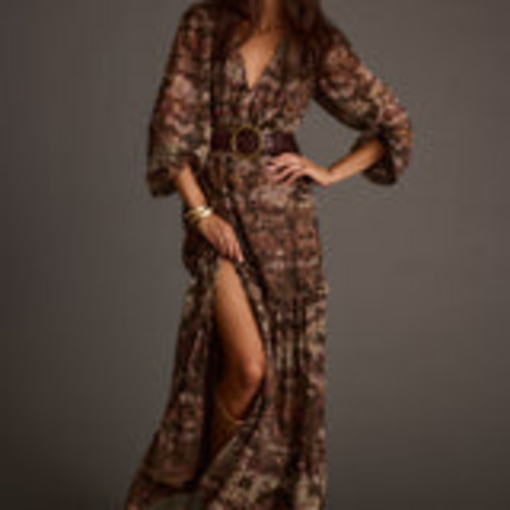 12th Tribe Raindance Floral Long Sleeved Maxi Dress in Brown - Picture 3 of 5